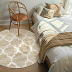 Lahome Moroccan Round Rug - 3x3 Washable Non-Slip Small Bathroom Rug Throw Soft Kids Nursery Room Rugs, Modern Print Distressed Round Carpet for Bedroom Sofa (Taupe, 3Ft-Round)
