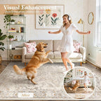 Wonnitar Washable Living Room Rugs, 8x10 Area Rugs for Room Decor, Beige Non Slip Ultra-Thin Soft Cozy Vintage Floral Distress Neutral Carpet for Bedroom Dining Room Farmhouse Playroom