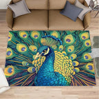 Peacock Rug 6x8-6x8 Rug, Wonderful Peacock Area Rugs for Bedroom, Teal Turquoise Rugs for Living Room, Modern Style Washable Mat, Malachite Green Feather Carpet - Peafowl Home Decor & Gifts