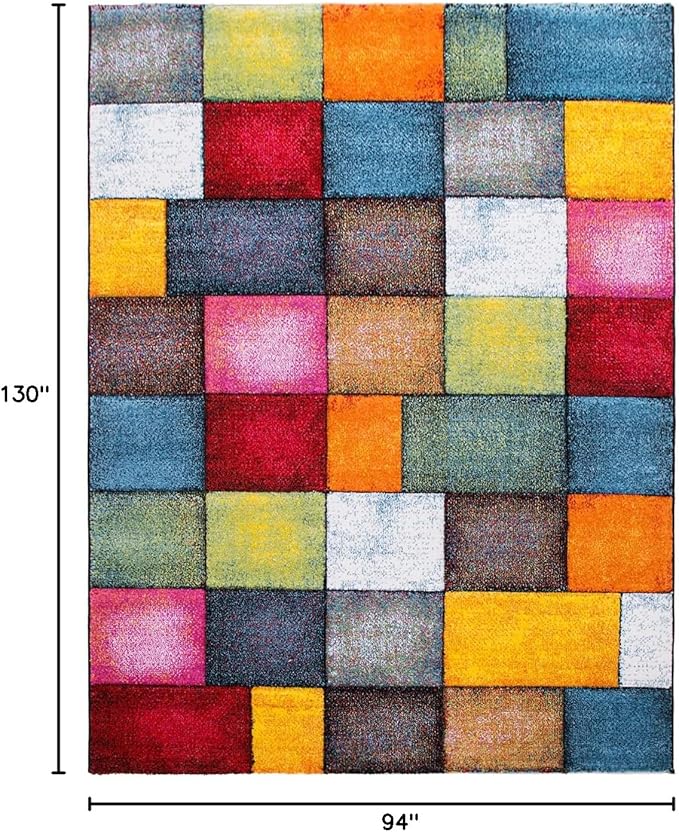 Paco Home Colorful Living Room Rug Checkered Design with Squares Multicolor, Size: 7'10" x 10'10"