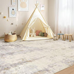 10x12 Area Rug Living Room Rugs - Washable Neutral Modern Abstract Soft Thin Rug Indoor Floor No Slip Rug Carpet for Bedroom Under Dining Table Home Office Decor - Light Brown/Gray