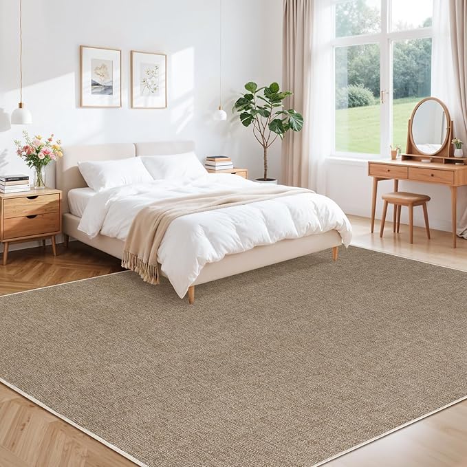 LBRO2M Easy Jute Solid Area Rug 8X10 Washable Rugs for Living Room Bedroom Natural Jute Indoor Outdoor Carpet Durable, Solid Non Shedding Eco Friendly (8X10 Natural)