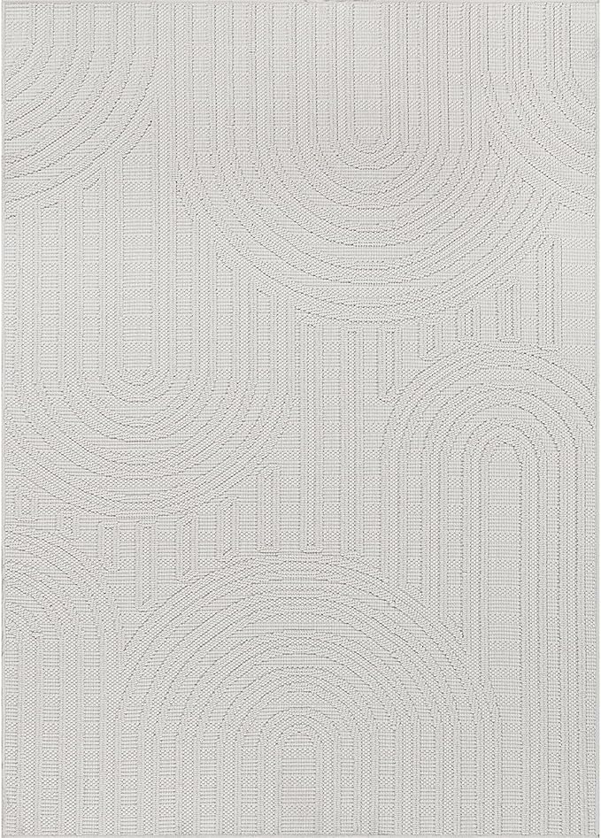 Beverly Rug Micro Loop Large Area Rug White 9x12 Modern Luxury Circle Geometric Durable Indoor Area Rugs for Living Dining Room Office Stain Resistant Non Shedding Casual Indoor Carpet White 9 x 12
