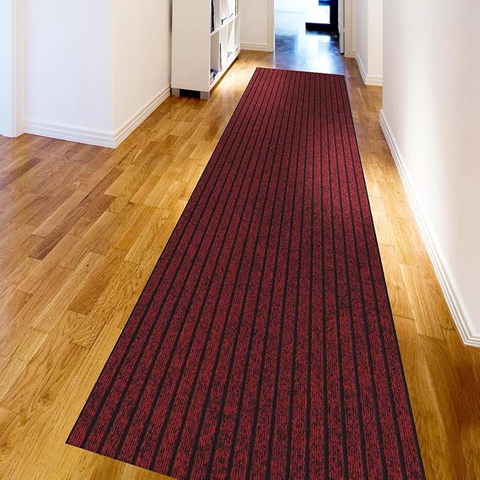Ottomanson 2'7" x 14' Hallway Runner with Scraper Pile Extra Durable Non-Slip Rug Mat for Indoor & Outdoor Use - Ideal for Kitchen, Entryway, Patio & Garage - High-Traffic Carpet, Red