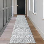 KUTA Boho Hallways Runner Rugs 2x12, Moroccan Washable Kitchen Rug Non-Slip Vintage Grey 12ft Ultra Soft Distressed Geometric Floor Carpet Runners for Bedroom Laundry Living Room