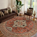 Tangsoo Round Rug 5ft, Washable Circle Rug, Vintage Non Slip Boho Round Area Rug, Low Pile Circular Rugs, Round Carpet for Bedroom,Livingroom,Nursery,Dorm,Office,Terracotta