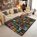 Books Large Area Rug 5x7 Rainbow Bookshelf Living Room Rug | Watercolor Book Shelf Rugs for Bedroom, Bookcase Bookrack Carpet Indoor Floor Mat