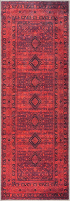 Bloom Rugs Washable Non-Slip 12 ft Runner - Red Traditional Bordered Runner for Entryway, Hallway, Bathroom, and Kitchen - Exact Size: 2.5' x 12'