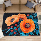 4x5 Poppy Indoor Outdoor Rug - Retro Flowers Art Bedside Rug, Rustic Florals Art Washable Entry Way Rugs Kids Carpet for Inside House Playroom Living Room End Table Nursery