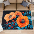 3x4 Poppy Rugs for Entryway - Retro Flowers Art Kids Bedroom Rug, Rustic Florals Art Mudroom Rug Soft for Coffee Shop Living Room Under Table Game Room