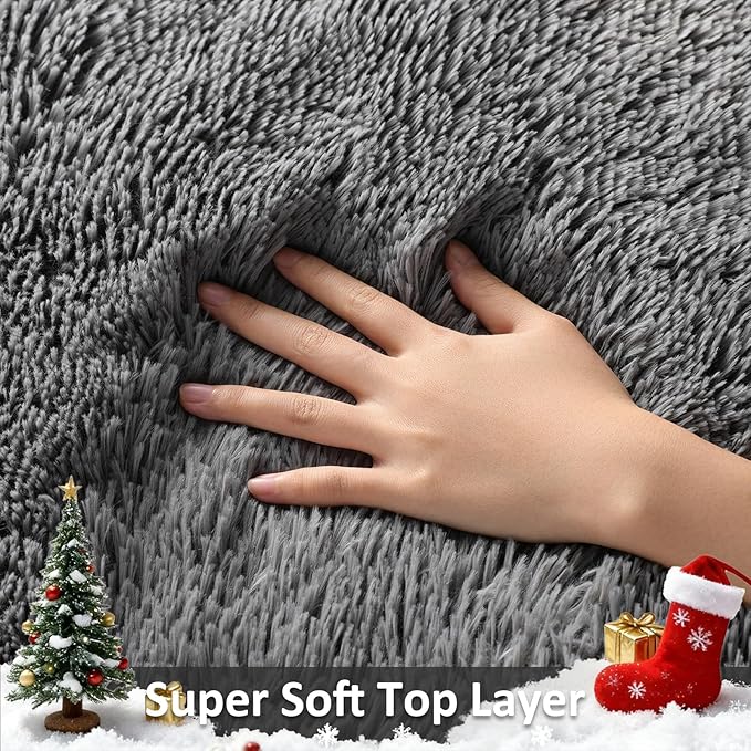Ophanie 8x10 Area Rugs for Living Room, Upgrade Non-Slip Fluffy Soft Large Shag Bedroom Carpet, Grey Big Indoor Thick Nursery Rug, Gray Carpets for Boy and Girls Room Dorm Home Decor Aesthetic