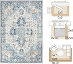 jinchan Kelda Area Rug 9x12 Washable Living Room Rug Vintage Indoor Large Floor Cover Distressed Lightweight Non-Slip Low Pile Thin Mat Accent Stain Resistant Carpet for Bedroom Office Blue