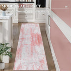 Ciicool 2x6 Washable Runner Rug, Modern Abstract Hallway Rugs Runner, Non-Slip Thin Accent Rug Lightweight Pink Gray Print Distressed Carpet for Laundry Entryway Bedroom Kitchen Indoor
