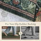 Bavni 8x10 Area Rugs for Living Room, Microfiber Machine Washable Non-Slip Vintage Floral Rug, Low Pile Lightweight Carpet for Bedroom, Dining Room, Home Office, Dark Green