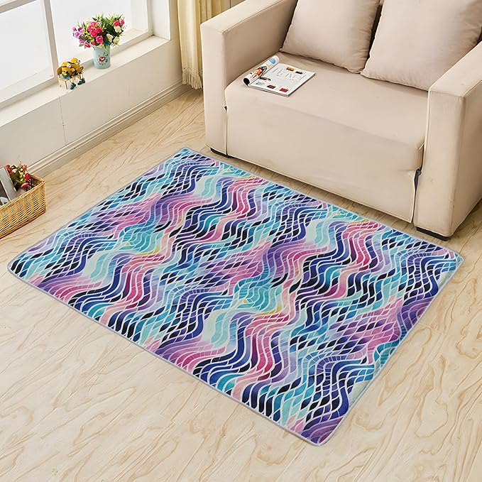 Colorful Wave Rug, 5x7 Rug, Abstract Watercolor Rugs for Living Room Bedroom, Watercolor Large Area Rug, Washable Rug Non Slip Soft Indoor Carpet, Colorful Wave Home & Room Decor