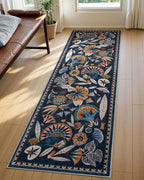 Egypt Floral Kitchen Runner Rugs Non Skid Washable,2x8 Boho Vintage Hallway Bathroom Runner Rug Non Slip,Soft Long Carpet for Laundry Room Entryway Bedroom (Dark Blue,2 x 8)