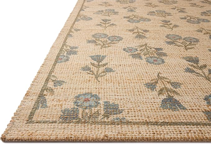 Loloi Chris Loves Julia Rue Collection RUE-04 Moss/Blue 2'-3" x 3'-9" Accent Rug Jute Neutral Floral Living Room Bedroom Rug