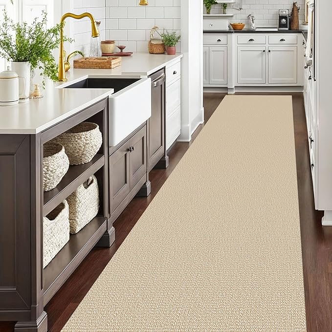 EARTHALL Extra Long Runner Rug 3x16 Ft Washable Runners for Hallways Cotton Non Slip Entryway Runner Braided Kitchen Runner Indoor Outdoor Carpet Runners for Hotels, Hall, Stair, Golden Beige/White