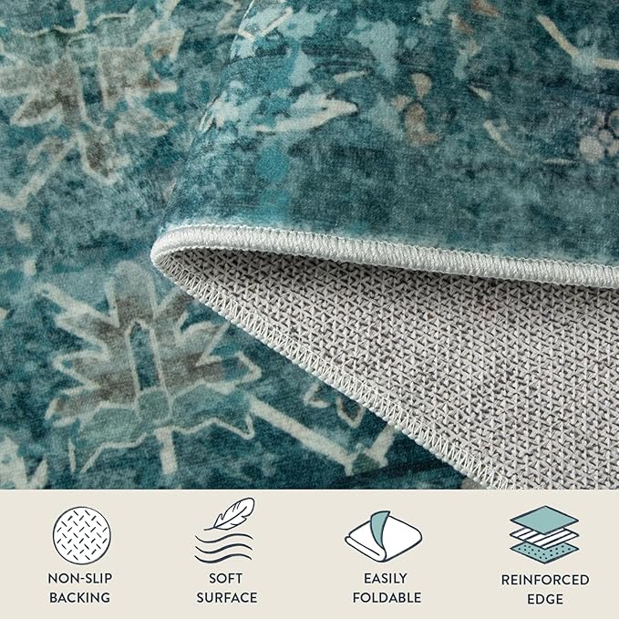 Lahome Vintage 6x9 Washable Blue Rugs for Living Room Bedroom, Soft Dining Room Rugs for Under Table, Non Slip Indoor Throw Carpet for Entryway Kitchen Office (6x9ft,Blue)
