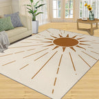 Boho Sun Area Rugs 5x8ft, Radiant Sunburst Living Room Carpet, Geometric Solar Decorative Carpet Protect Floor for Bedroom Men Office Hardwood Floors