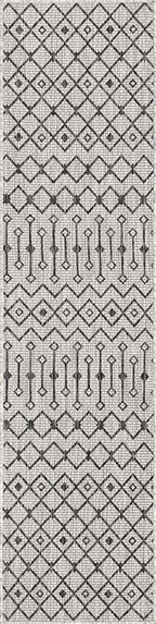 Unique Loom Outdoor Trellis Collection Area Rug - Tribal Trellis (2' x 8' Runner, Gray/ Black)