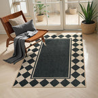 Moynesa Checkered Easy Jute Outdoor Patio Rug 3x5, Washable Indoor Outdoor Rugs for Entryway Non Slip, Farmhouse Carpet for Living Room Bedroom Kitchen Backyard Porches, Black Grid Pattern