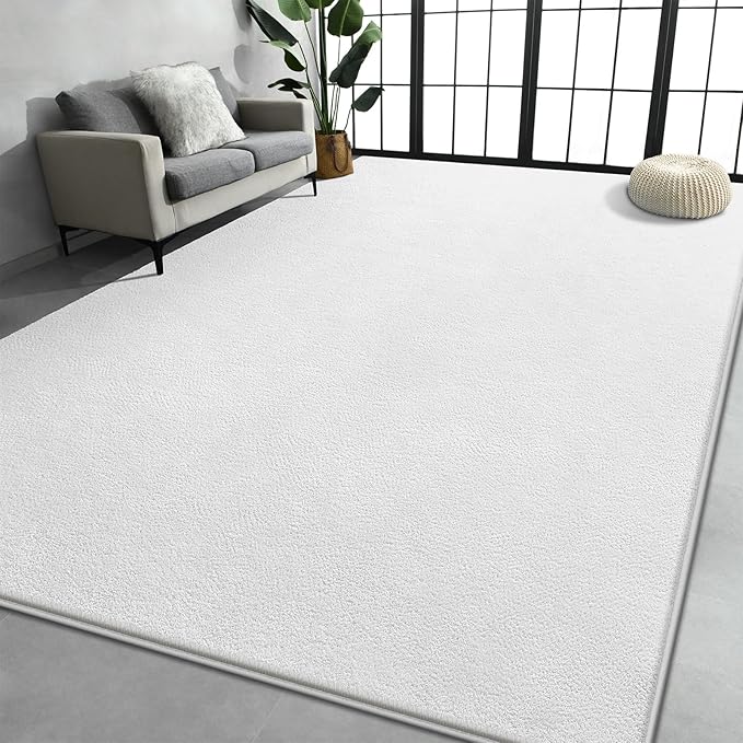 Large Area Rugs for Living Room Bedroom, 5x8 Feet White Rug, Minimalist Modern Shag Rug, Soft Thick Comfy Memory Foam Indoor Carpet, Non-Slip Washable Rug for Boys Girls Dorm Nursery Room Home Decor