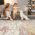 Area Rug Living Room Rugs - 9x12 Washable Large Soft Indoor Neutral Modern Abstract Low Pile Rug Carpet for Bedroom Dining Room Farmhouse Home Office - Colorful
