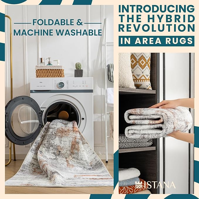 Istana 2x3 Area Rug - Grey Multi Boho Rugs for Living Room 2x3 - Foldable Small Rugs for Bedroom - Stain Resistant Washable Rug Non Slip - Eco-Friendly Area Rugs Indoor