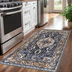 KOZYFLY Boho Area Rug 3x5 Ft Rugs for Entryway Washable Entry Rug Non Slip Door Mat Indoor Entrance Gold Navy Printed Faux Wool Vintage Kitchen Rug Throw Rugs for Entrance Kitchen Living Room