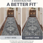 Runner Rug 2'6''x10, Machine Washable Runners, Non Slip Vintage Hallway Runner Rugs, Low Pile Lightweight Mat for Entryway, Hallway, Kitchen and Corridor, Dark Gray