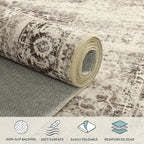 Lahome Washable Rugs 5x7 Boho Living Room Area Rug,Soft Throw Bedroom Area Rug,Retro Distressed Non-Slip Low-Pile Accent Rug Indoor Carpet for Entryway Office Home Decor(5 x 7,Beige)