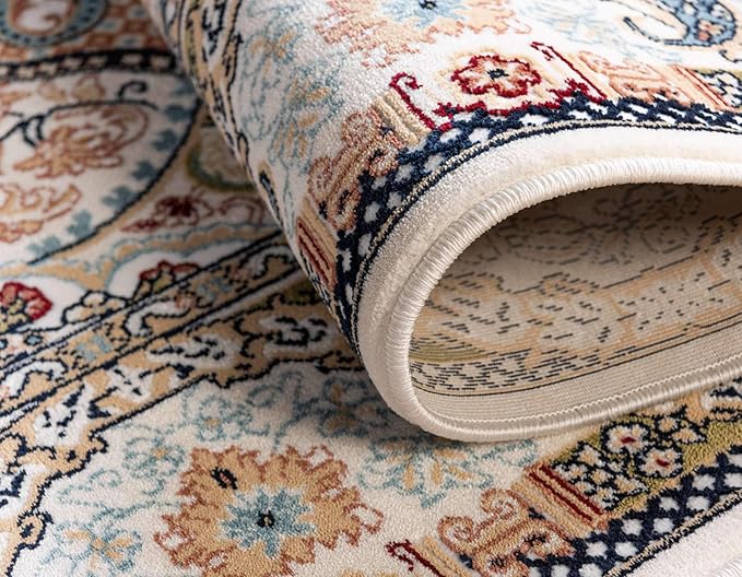 Unique Loom Narenj Collection Classic Traditional Medallion Textured Design Area Rug, Round 5' 0" x 5' 0", Ivory/Tan