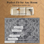 Washable Area Rugs 8x10, Large Rugs for Living Room, Carpet for Bedroom, Soft Faux Wool Retro Dining Room Rug, Non-Slip Backing Resistant Low Pile Vintage Print Rug for Home Office (Medium Gray)
