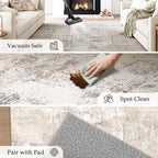 8x10 Washable Area Rug Beige Grey Abstract Living Room Bedroom Carpet Neutral Modern Non Slip Soft Medium Pile Indoor Large Throw Rug for Dining Room Office