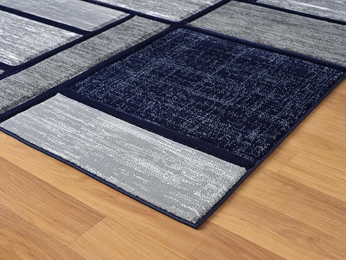 Navy Blue Geometric 5x7 Area Rug – Modern Patterned Carpet for Living Room, Bedroom, or Office – Soft Durable Floor Rug – Contemporary Stylish Design