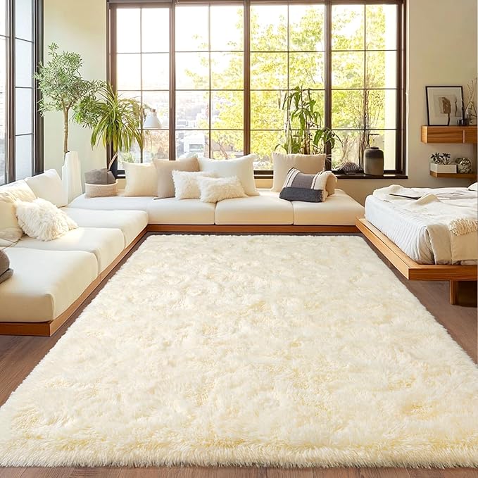 Area Rugs for Living Room, Shaggy Carpets for Living Room, Upgrade Non-Slip Plush Rugs for Kids' Room, Perfect Decor for Modern Home Light Champagne 4x6 Feet