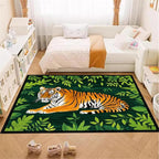 Tiger Rugs，3x4ft,Tiger and Green Leaf Print Rug for Living Room，A Colorful and Artistic Tiger Rug, Perfect for A Children's Play Area，Machine Washable Non-Slip Carpet Suitable for Bedroom and Study