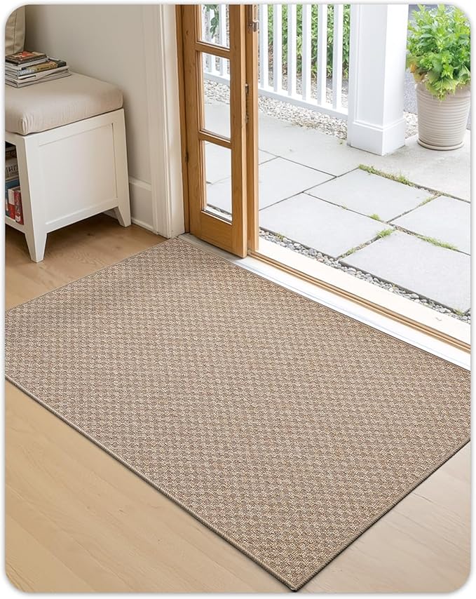 Color&Geometry Large Front Door Mat Indoor Entrance Non Slip Rubber Backed, 36"x56" Indoor Door Mats for Entryway, Dirt Trapper Double Doormat, Washable Front Door Rugs, Khaki (Rolled-up NO Creases)