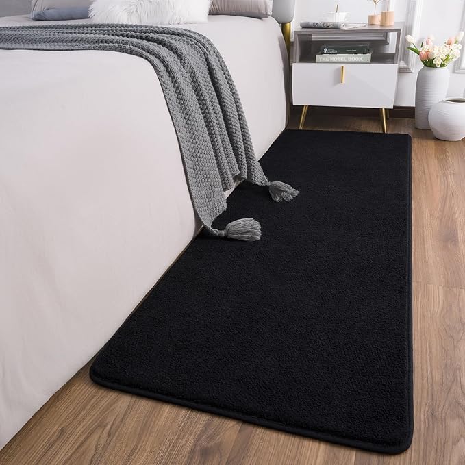 AROGAN 2x8 Feet Shag Runner Rug for Hallways, Washable Rugs with Memory Foam for Bedroom, Entryway Indoor Fluffy Throw Rug for Bedside Living Room Kids Girls Nursery Dorm Room Decor, Black