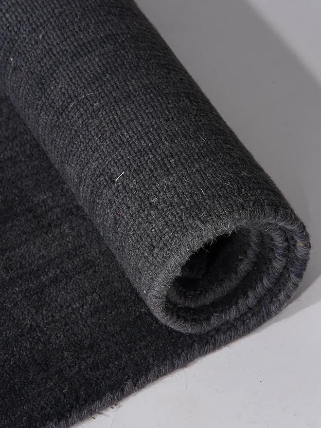 Hand Knotted Loom Wool ECO-Friendly Area Rugs - 6'x6', Square, Charcoal Color, Solid Plain Design, High Pile Handmade Anti Skid Area Rugs for Living Room, Bed Room (L00111)
