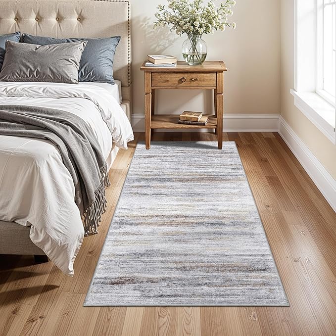 3x5 Area Rug Non-Slip: Washable Rugs for Hallway Entryway Kitchen Living Room Bedroom - Easy-to-Clean Stain and Water Resistant Carpet - Soft Low-Pile Throw Mat Beige Grey