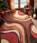 YIHOUSE Burnt Orange Rug 4x6 Washable,Farmhouse Brown Retro Carpets,Geometric Abstract Wavy Rug for Bedroom,Unique Colorful Rugs for Living Room,Dining Room,Bedside Rugs