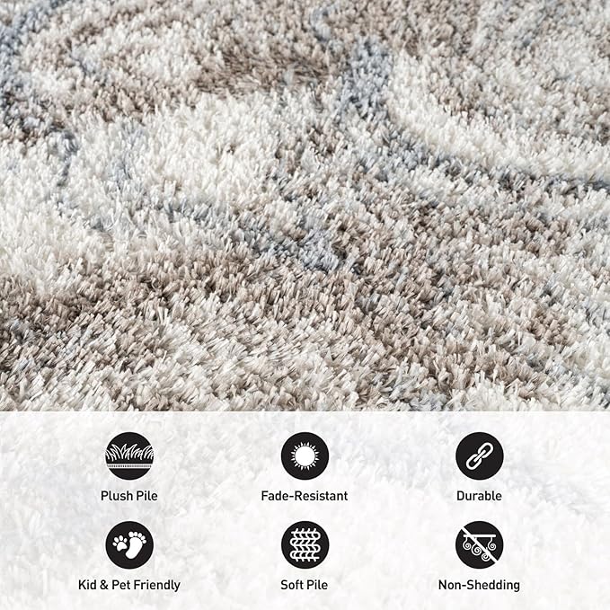 Rugshop Abstract Marble Shag Area Rug Blue 7' 10" x 10' Perfect for Large Living Rooms, Dining Areas, or Master Bedrooms