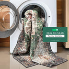 Area Rug 6x9 for Living Room Green Boho Rug Non-Slip Washable Vintage Low Pile Large Rug for Bedroom Dining Room