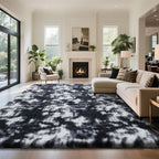 Fluffy Rug Shaggy Area Rug, Mottling Black 9x12 Area Rugs for Living Room, Large Shag Area Rugs for Bedroom Kids Room Home Decor, Upgrade Anti-Skid Rectangular Fuzzy Rugs