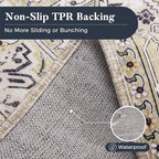 PURRUGS Vintage Farmhouse Boho Throw Rug 3x5 ft, Non-Slip Machine Washable Rug, Accent Oriental Area Rug for Entryway, Kitchen, Bedroom, Living Room and Dining Room, Taupe/Vanilla