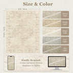 Beige Farmhouse Distressed 8x10 Area Rugs for Living Room, Washable Non Slip Bedroom Rugs Under Bed Faux Wool Soft, Natural Medallion Pinted Thin Carpet for Dining Room Home Office