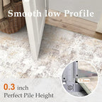 2x12 Washable Runner Rug Beige Grey Abstract Hallway Kitchen Throw Rug Neutral Modern Non Slip Soft Low Pile Carpet for Bathroom Laundry Bedroom Living Room