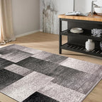 Rugshop Gray Contemporary Distressed Boxes Area Rug, Soft & Non-Shedding Accent for Small Living Room, Bedroom and Home Office, 3' x 5'
